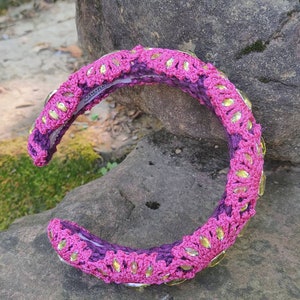 Handmade Padded Fuchsia Headband, Rhinestone headpiece image 5