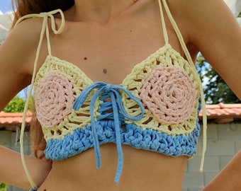 Chunky Colorful Bralette Top made of Tshirt yarn