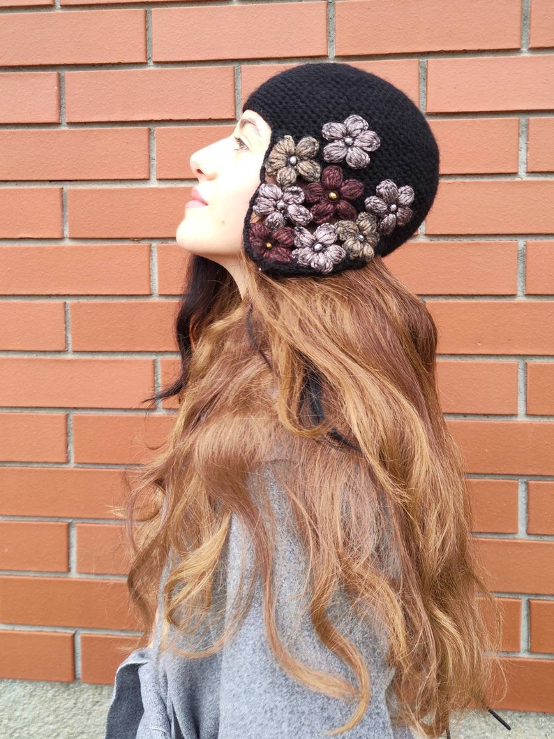 Designer ear warmer hat in black image 2