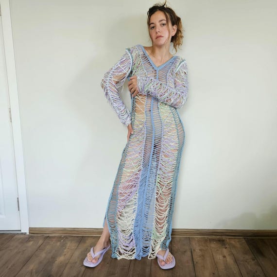 long open knit dress Long Crochet Transparent Crochet Knit Dress Medusa