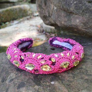 Handmade Padded Fuchsia Headband, Rhinestone headpiece image 2