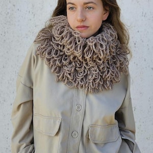 Virkad polotröja med fransar, beige elastisk varm vinterkrage, halsvärmare, halsduk
