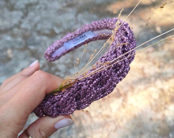 Designer crochet chain headband in sparkling purple