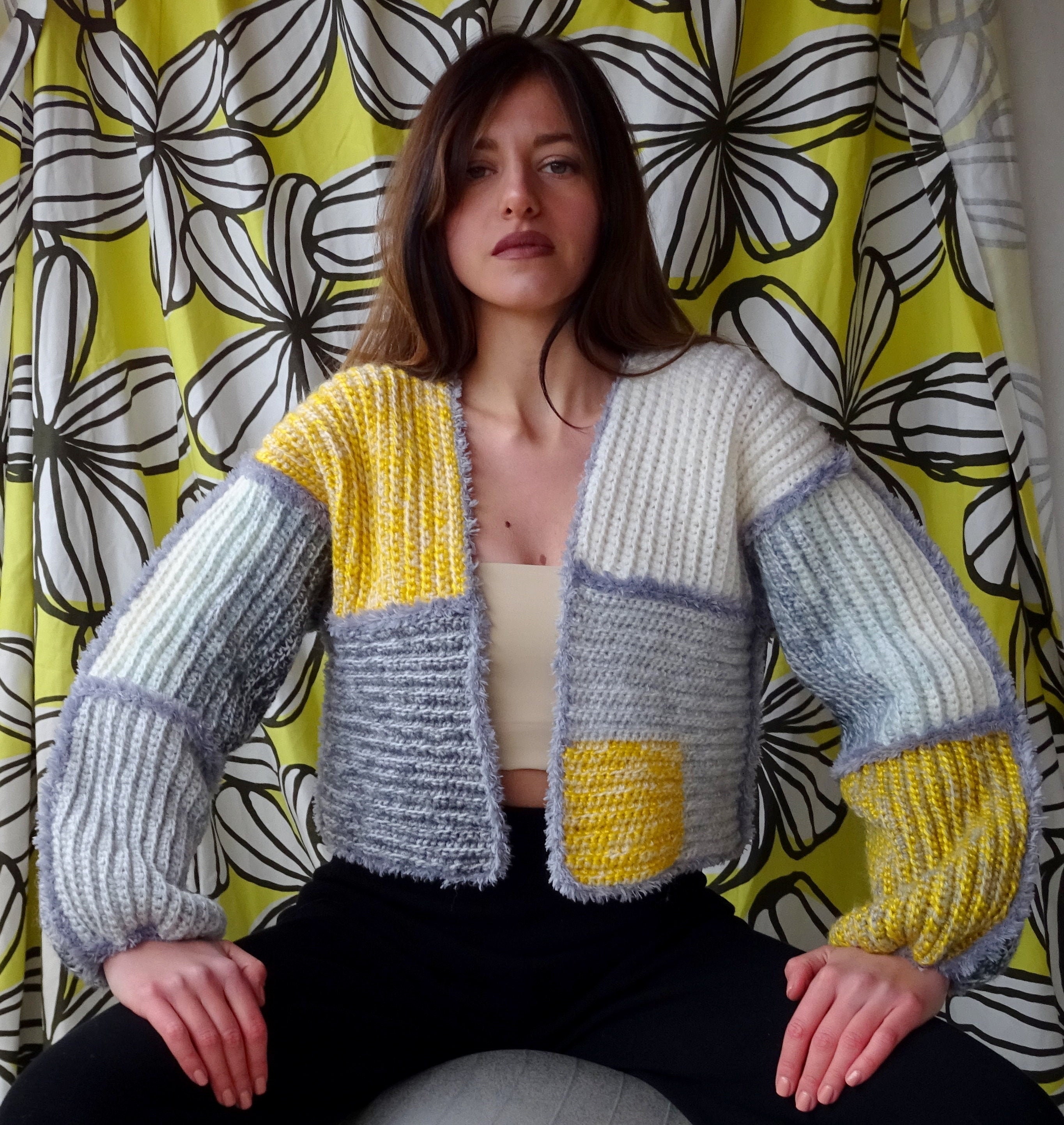 Designer Crochet Bomber Granny Square Cropped Cardigan in - Etsy