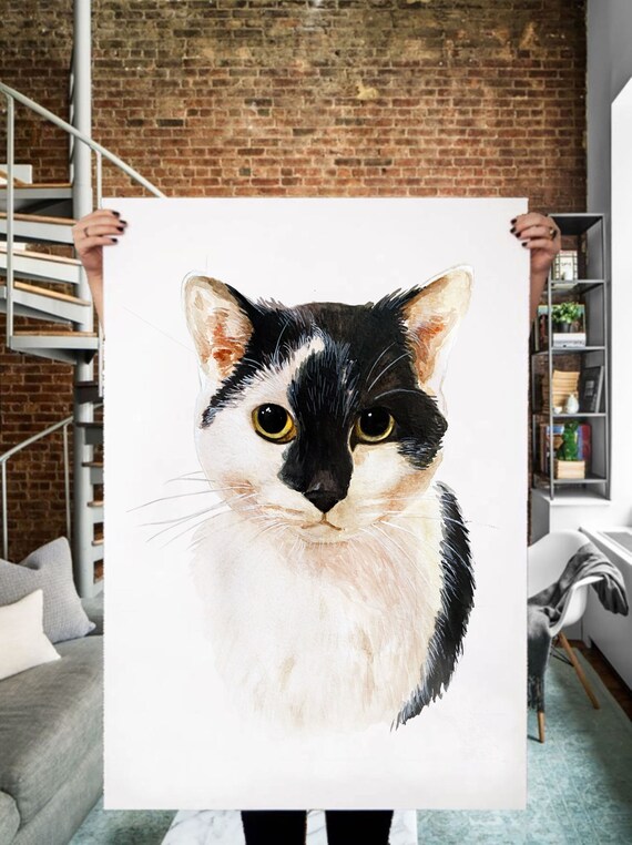 Custom Cat Painting Watercolor Cat Portrait Cat Portrait Cat Etsy
