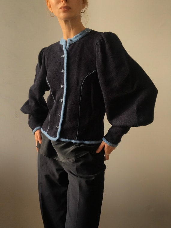 Vintage Astrifa Cardigan, Puff sleeve Pure Wool kn