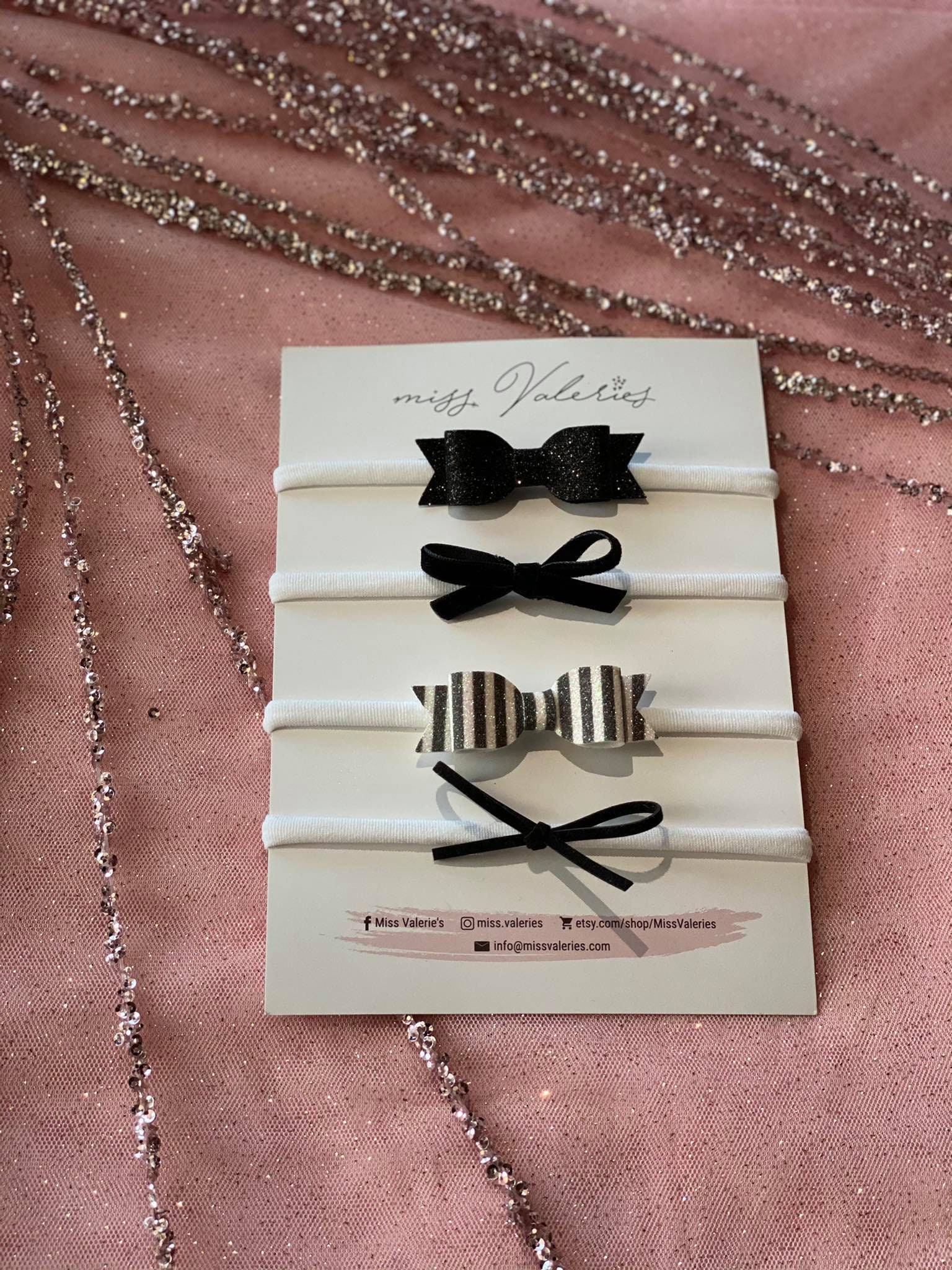 SET OF 4 Mini Black Bows Christmas Bows Velvet bow Girls | Etsy