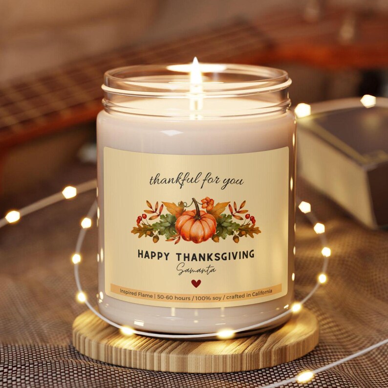 Personalized Happy Thanksgiving 2024 Candle Gift, Extra Thankful Candle