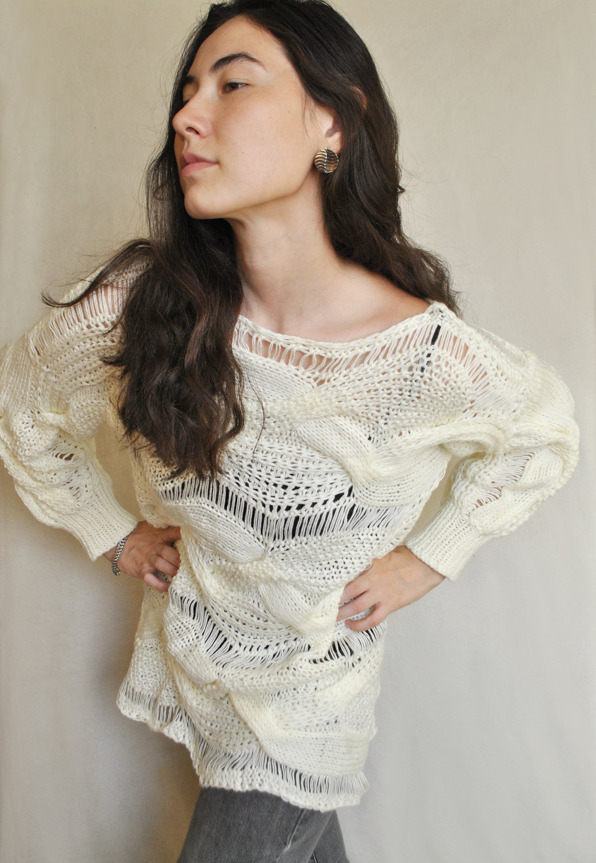 Ivory Sweater Women's Wool Pullover Loose Knit Sweater Etsy