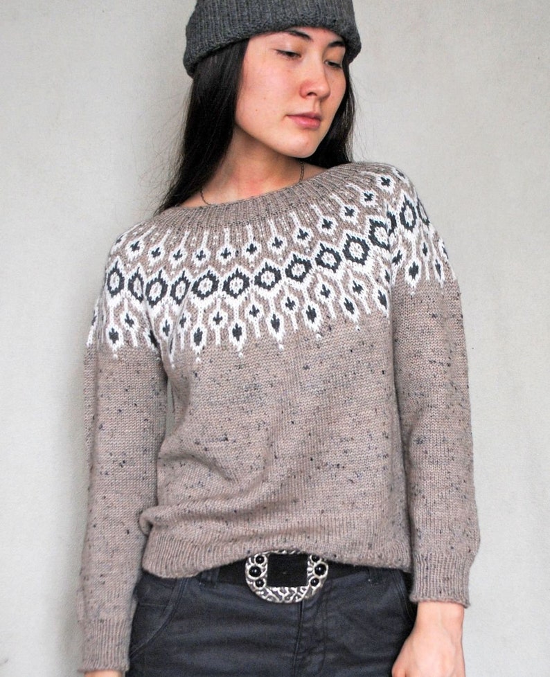 Sweater gray Wool sweater Hand-knitted sweater Tweed jumper Women knitted sweater Unisex pullover Icelandic Lopapeys sweater Winter sweater