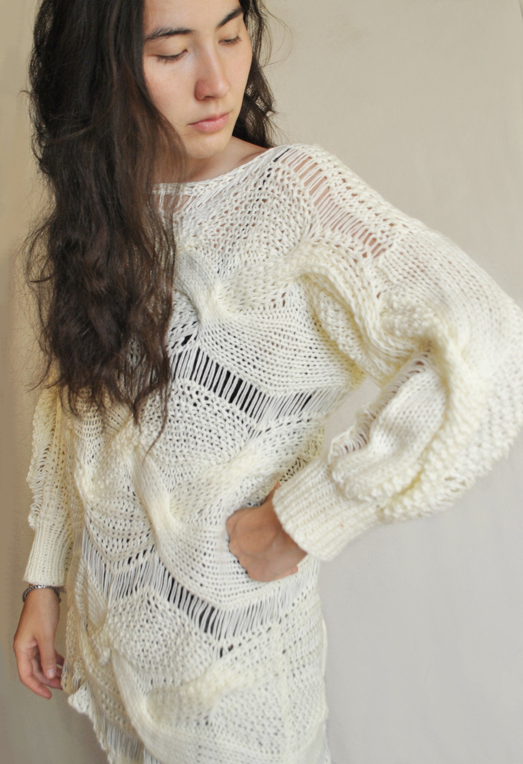Ivory Sweater Women's Wool Pullover Loose Knit Sweater Etsy