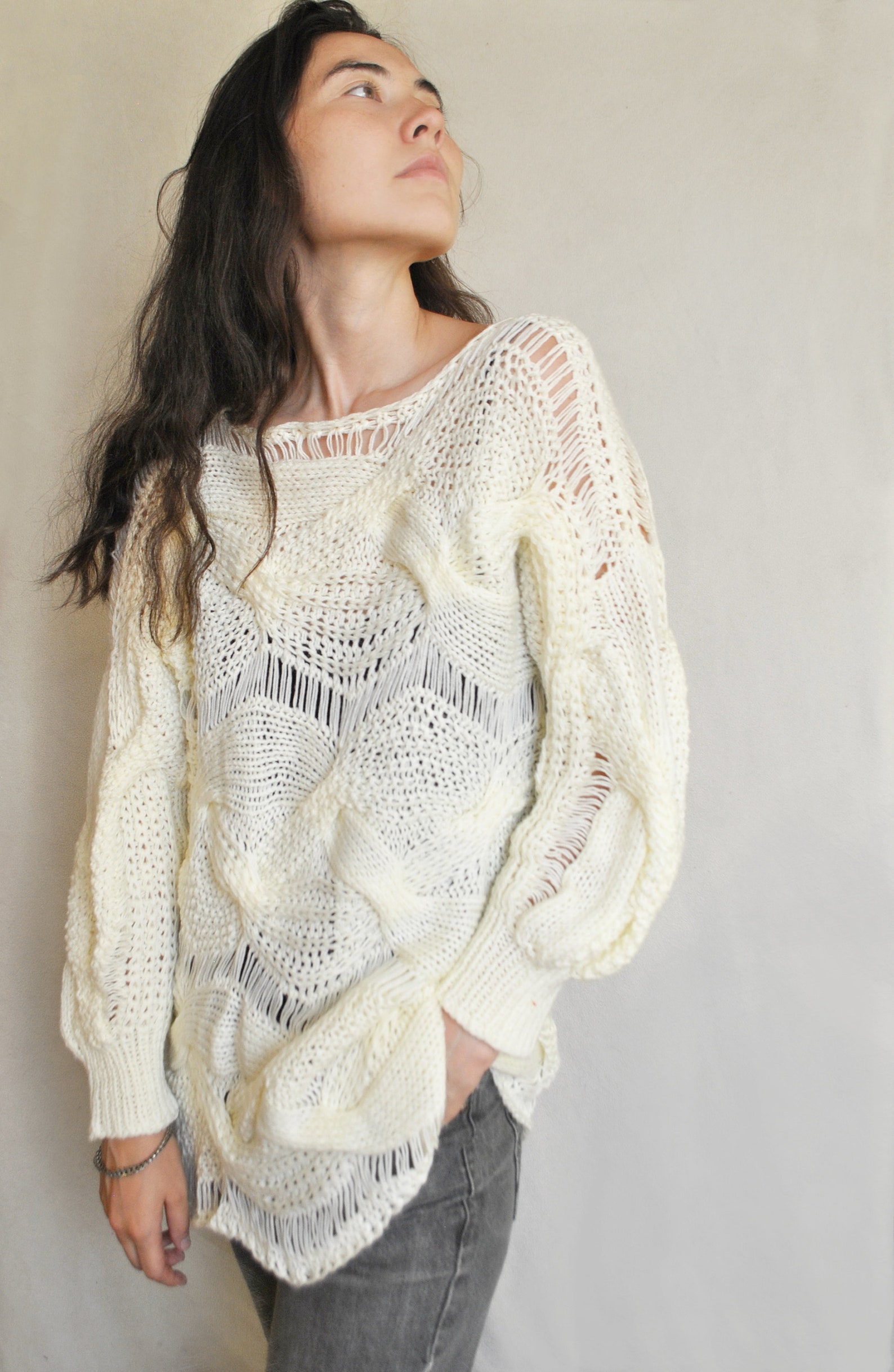 Ivory Sweater Women's Wool Pullover Loose Knit Sweater Etsy