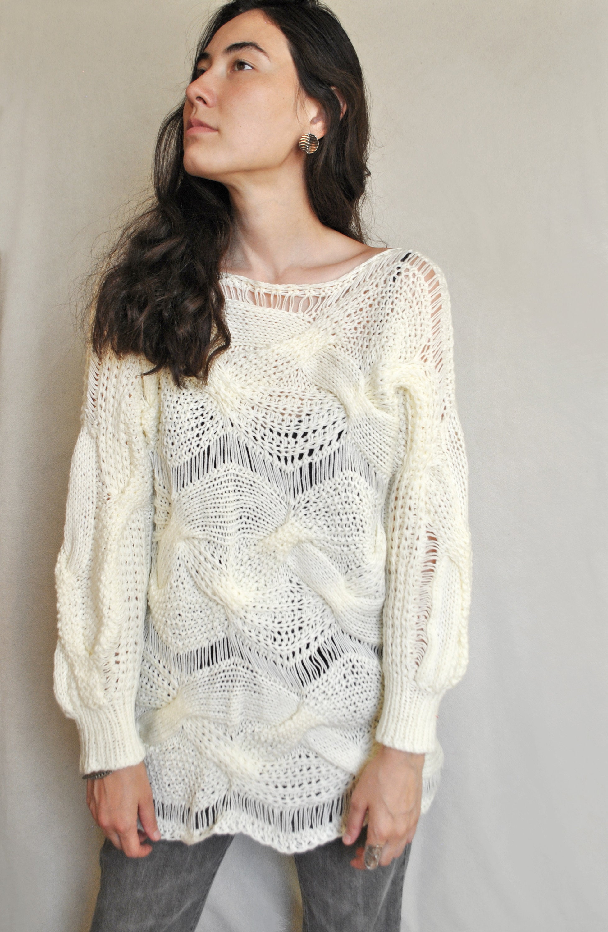 Ivory Sweater Women's Wool Pullover Loose Knit Sweater Etsy