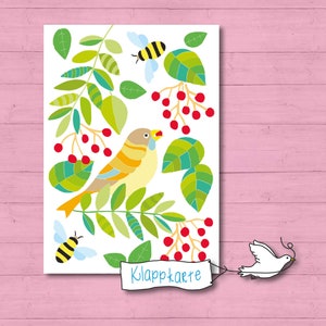 5 Briefkarten Vogel + 5 Kuverts, Briefpapier, Geburtstagskarte, Glückwunsche, Kunstkarte, Klappkarte, Doppelkarte, Vogel, Bienen, DIN A6