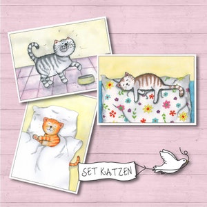 Set "Katzen" mit 3 verschiedenen Postkarten, Karte DIN A6, Kunstkarte, Geschenkkarte, Geburtstag, Weihnachten, Namenstag, Kater, Kätzchen