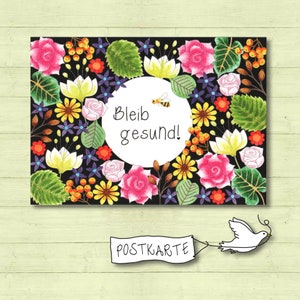 Postkarte "Bleib gesund!", Gesundheit, Grußkarte, Karte DIN A6, beste Wünsche, Kunstkarte, Geschenkkarte, Geburtstag, Weihnachten, Namenstag