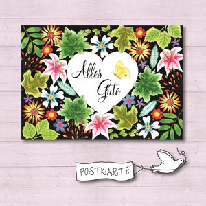 Glückwunschkarte "Alles Gute" mit bunten Blumen, Postkarte, DIN A6, Grußkarte, für Grüße jeder Art, Geburtstag, Namenstag, Geschenkkarte