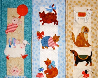 3 Miniature kids, cats and dog quilts