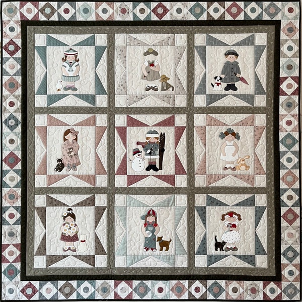 Patroon (NL) "Dress up dolls" - Complete patroon voor hele quilt met uitvoerige instructie - Nederlandstalig (118 cm x 118 cm)