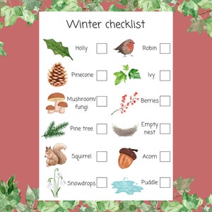 Winter nature checklist print | scavenger hunt | outdoors | nature | preschool | home education | adventure | digital download | printable