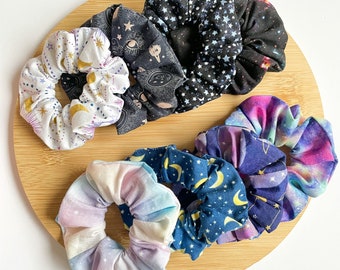 Space Scrunchies // Space Themed Accessories, Witchy Hair Accessories, Celestial Scrunchies, Galaxy Hair Accessories, Moon Scrunchie