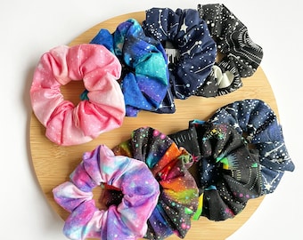 Space Themed Scrunchies // Galaxy Scrunchies, Celestial Hair Scrunchies, Space Hair Accessories, Space Themed Gift, Moon Scrunchie, Scrunchy