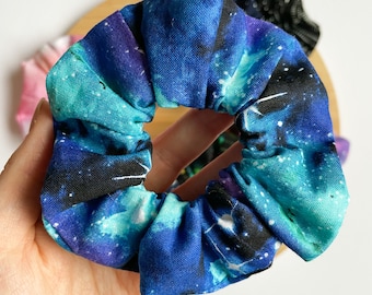 Blue Galaxy Scrunchie // Space themed accessories, Celestial scrunchie, Blue scrunchie, Space hair accessories, Space scrunchy, Scrunchies