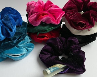 Velvet Zipper Scrunchies // Scrunchie Zipper Velvet, Hidden Pocket Scrunchies, Scrunchie Pocket, Scrunchie with Zipper, Stash Scrunchie