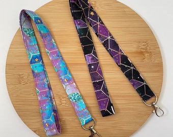 Galaxy Print Lanyard // Lanyard with Breakaway Clasp, Lanyard with Safety Clasp, Fabric Space Print Lanyard, Galaxy Print Accessory