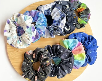 Space Themed Scrunchies // Scrunchies Space, Celestial Scrunchie, Space Hair Accessories, Galaxy Scrunchies, Moon Scrunchie, Scrunchy UK