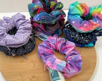 Galaxy Zipper Scrunchies // Zipper Scrunchie, Stashy Scrunchie, Hidden Zip Scrunchie, Space Scrunchie with Zip, Secret Zip Scrunchie