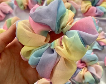 Pastel Chiffon Scrunchie // Rainbow Pastel Scrunchie, Rainbow Hair Accessories, Pastel Hair Accessory, Rainbow Hair Ties