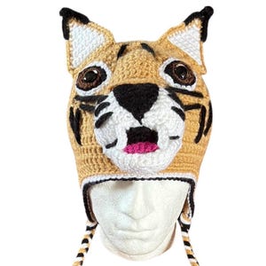 Hand Crocheted Bobcats/Wildcats Hat: Warm Earflap Beanie for Bobcats fans