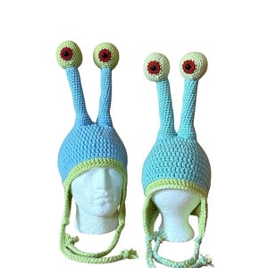 Handmade Crochet Alien Hat with Stalks, Googly Eyes, Funny Snail Cap, Festival Costume Beanie