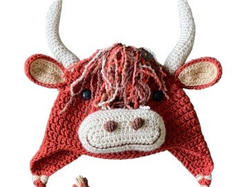 Highland Cow hat Highland Coo hat with earflaps and braids perfect gift for all Highland Coo Cow lovers