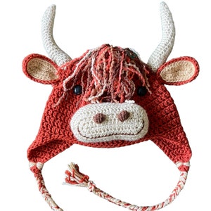 Henrietta Highland Cow hat Highland Coo hat with earflaps and braids and a beautiful flower garland perfect gift for her Highland Cow lovers image 5