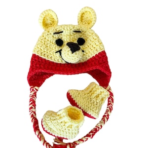 Winnie The Pooh Bear Gift Set with hat and booties - lovely gift for baby shower or newborn, first birthday or Christmas