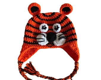 Tiger Hat with earflaps, Tiger beanie, Tiger winter hat, Tiger hat for baby, Tiger hat for child, Tiger hat for him, Tiger hat for her