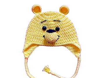 Winnie-The-Pooh inspired Bear Hat with earflaps and braids