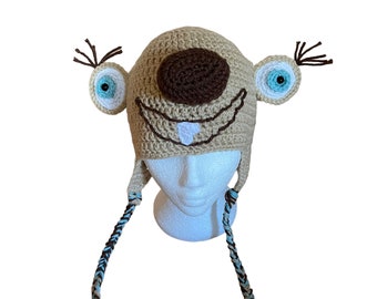 Fun Sloth hat, Sloth beanie hat, Sloth hat with earflaps for adults, Sloth hat with earflaps for kids