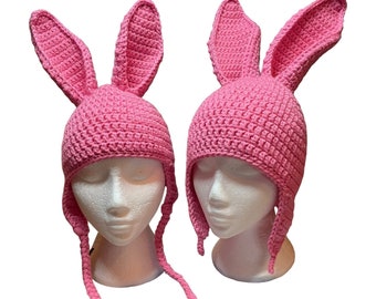 Pink Bunny ears hat or Tall pink bunny ears beanie hat is the perfect gift for him for her Pink rabbit hat with tall ears