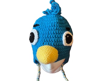 Blue Bird hat with earflaps and braids