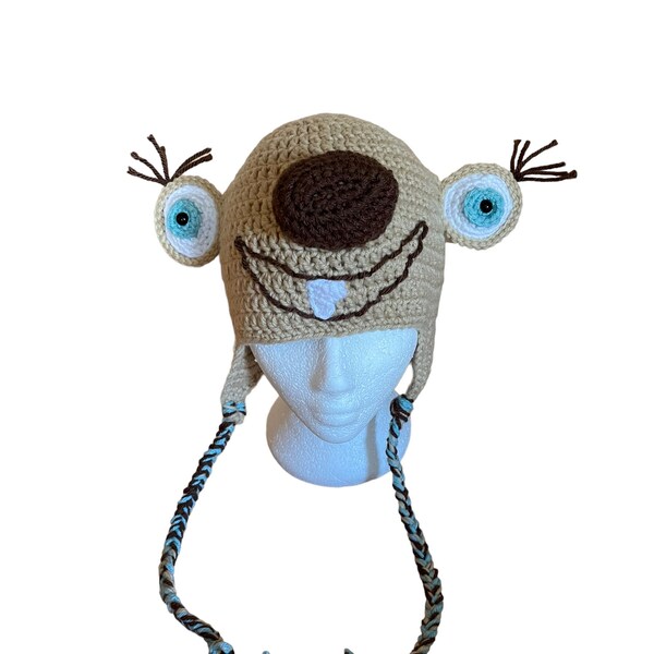 Fun Sloth hat, Sloth beanie hat, Sloth hat with earflaps for adults, Sloth hat with earflaps for kids