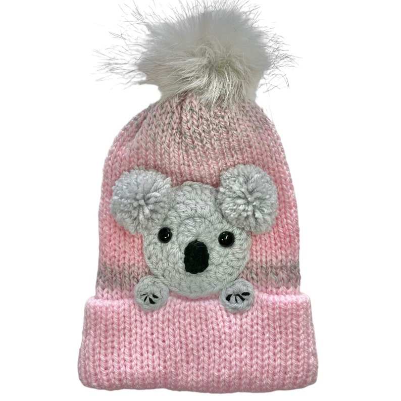 Koala beanie and scarf, Koala beanie, Koala PomPom beanie for her Koala birthday gift, Koala scarf for ladies Koala beanie for kids for her image 5