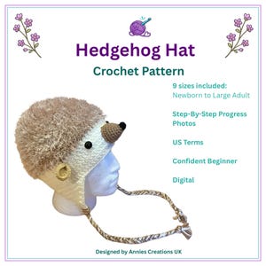 Hedgehog Hat Crochet Pattern | Baby to Adult, 9 Sizes, US Terms (Digital Download)