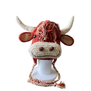 Henrietta Highland Cow hat Highland Coo hat with earflaps and braids and a beautiful flower garland perfect gift for her Highland Cow lovers image 6