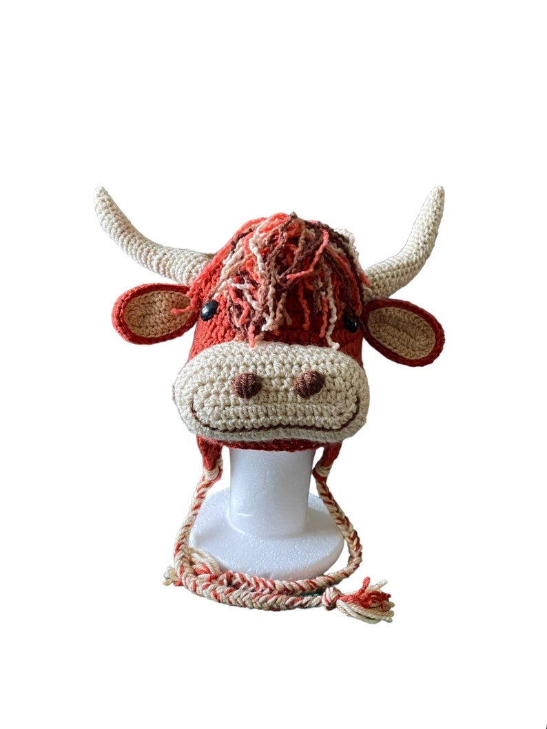 Henrietta Highland Cow hat Highland Coo hat with earflaps and braids and a beautiful flower garland perfect gift for her Highland Cow lovers image 6