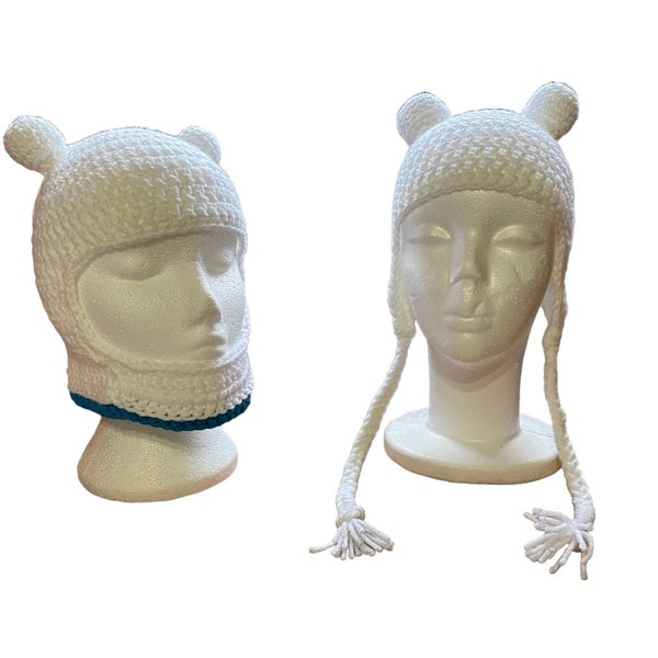 White bear hat white balaclava space adventure helmet or white earflap bear hat birthday gift for him for her for adults for kids