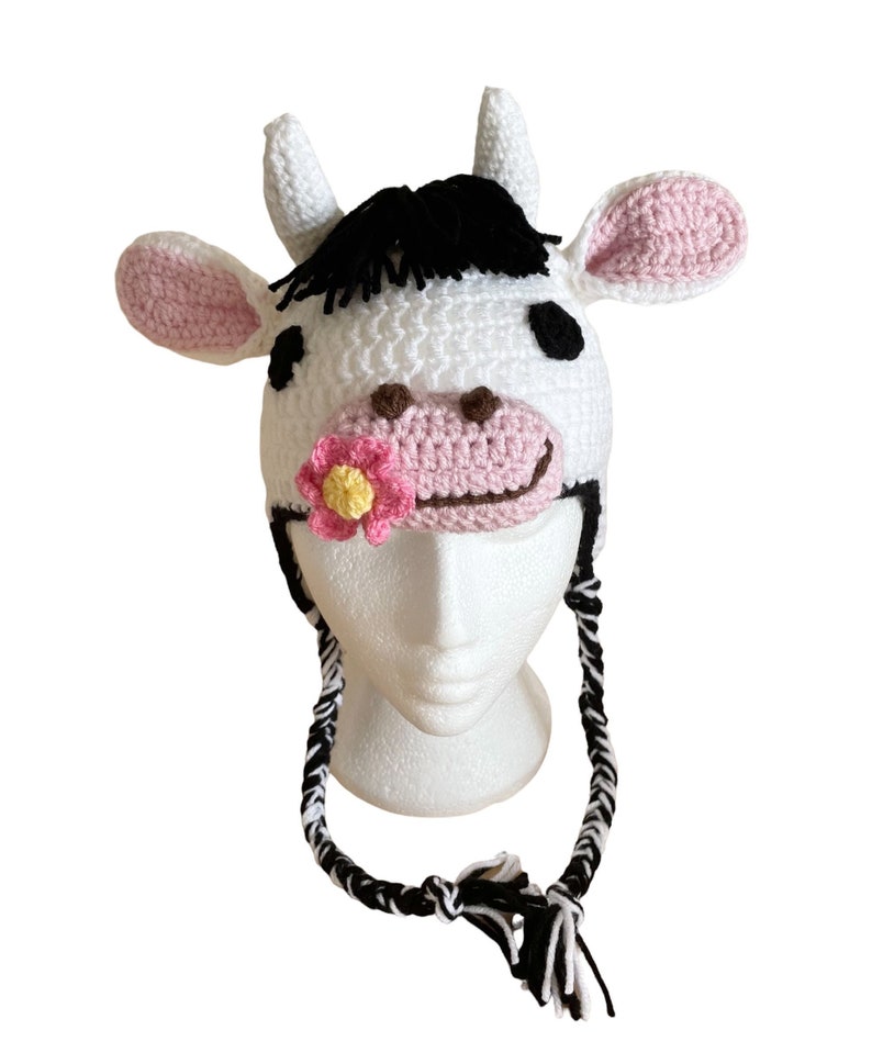 Henrietta Highland Cow hat Highland Coo hat with earflaps and braids and a beautiful flower garland perfect gift for her Highland Cow lovers image 9