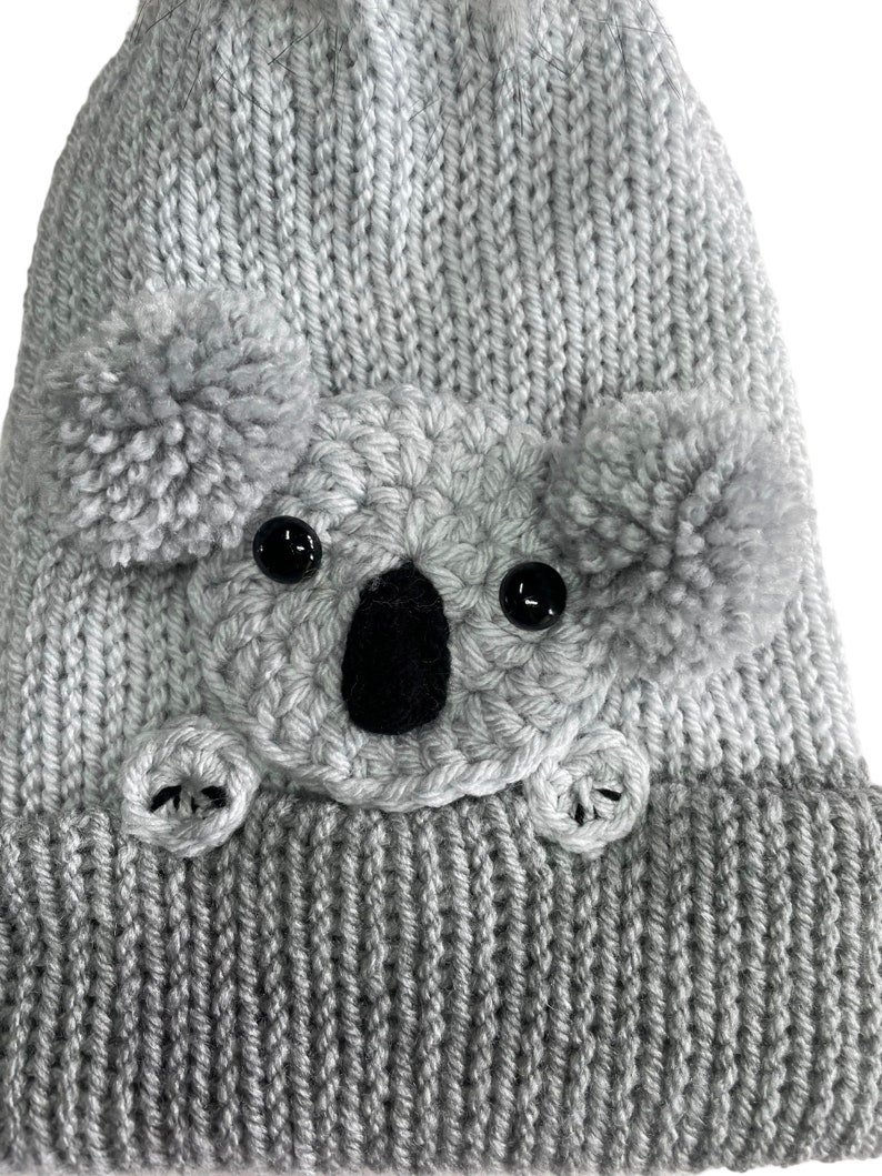 Koala beanie and scarf, Koala beanie, Koala PomPom beanie for her Koala birthday gift, Koala scarf for ladies Koala beanie for kids for her image 10